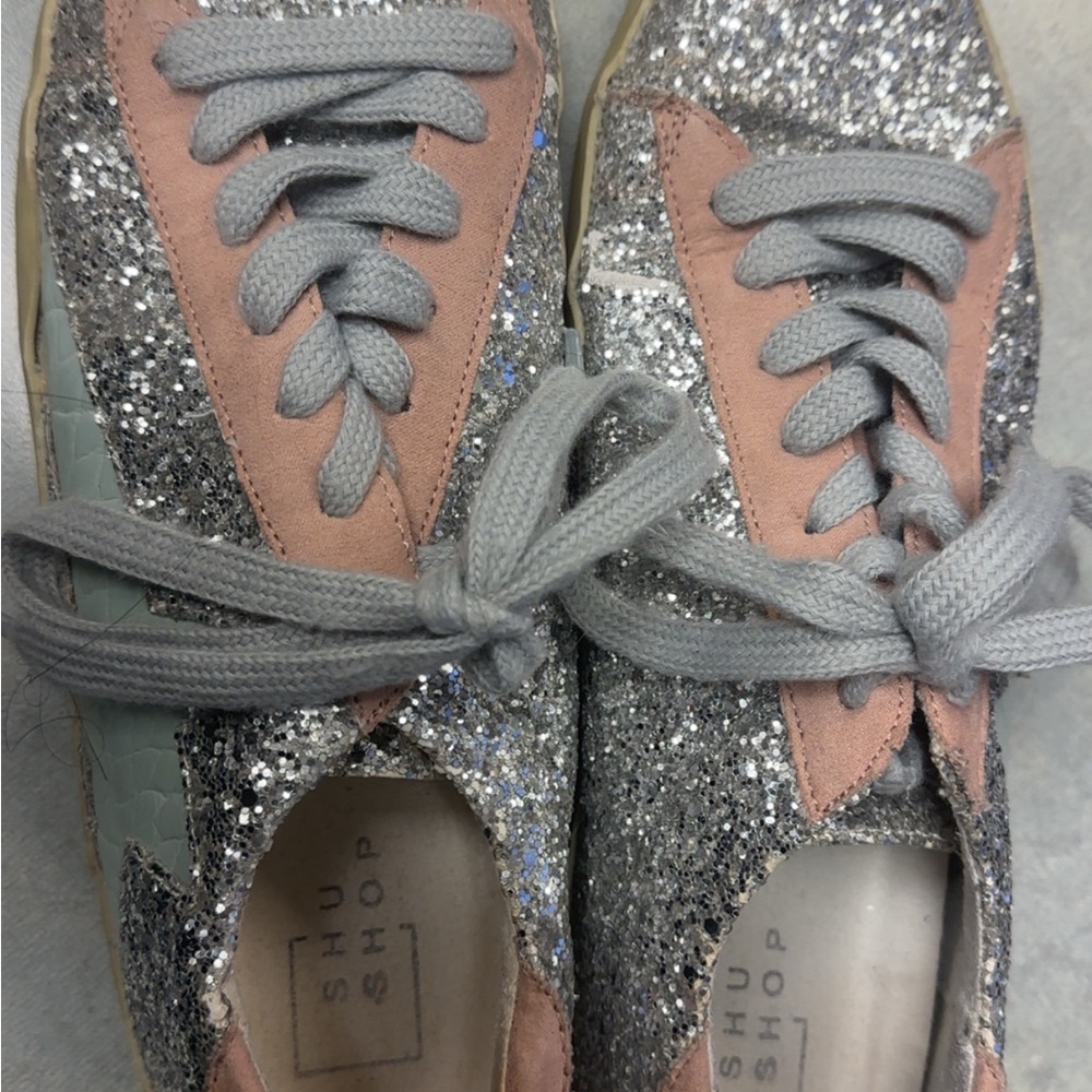Sabina Shu Shop  Glitter Sneakers - Silver and Pink